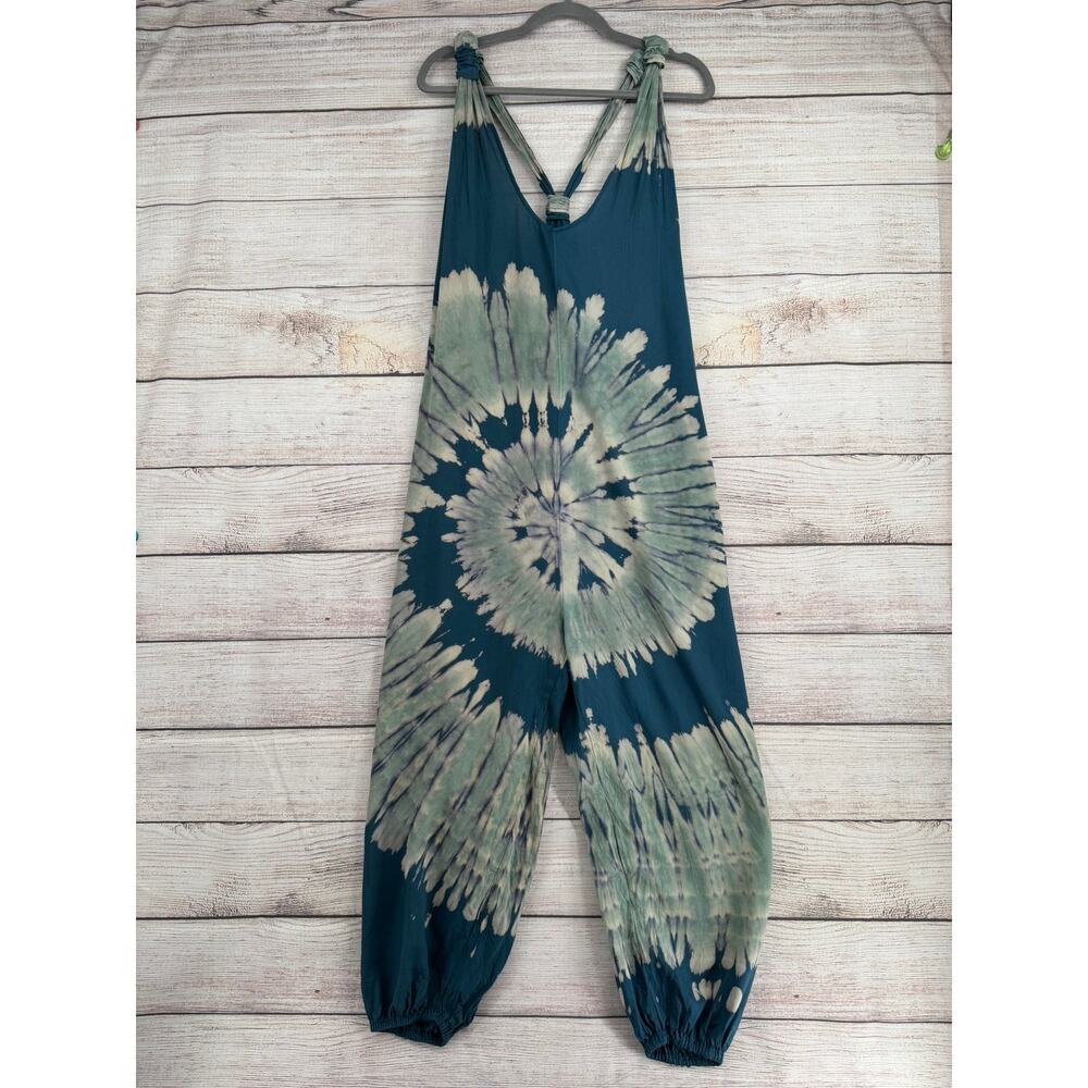 Kathmandu Imports Rayon Tie Dye Harem Jumpsuit Womens One Size Blue Green
